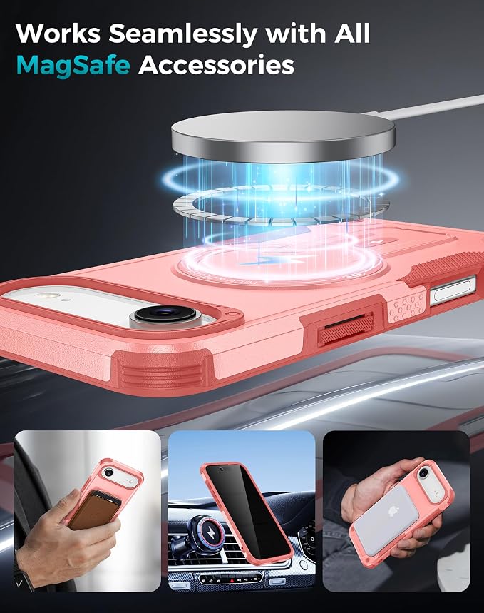 Goton 3 in 1 for iPhone Air Case with Privacy Screen Protector Pink | Glass Camera Lens Protector,Compatible for MagSafe,Invisible Kickstand, Shockproof Phone Cover for iPhone 17air - Image 6