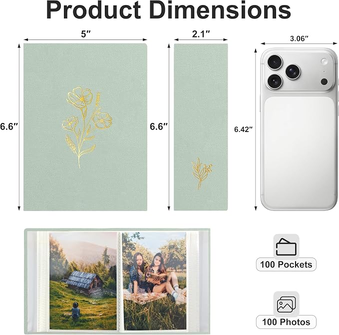 Holoary Photo Album 4x6 100 Photos, 100 Pockets 4”x6” Picture Album, Linen Fabric Cover Picture Book for Photos with Writing Area, 4x6 Photo Albums for Family Weddings Travel Memories(Sage) - Image 2