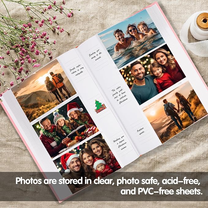 450 Pocket 4x6 Photo Album with Writing Space, Linen Cover, Pink | Large Capacity, 4x6 Album Book, with Memo for Family, Wedding Baby, Travel Memories Graduation Pictures - Image 5