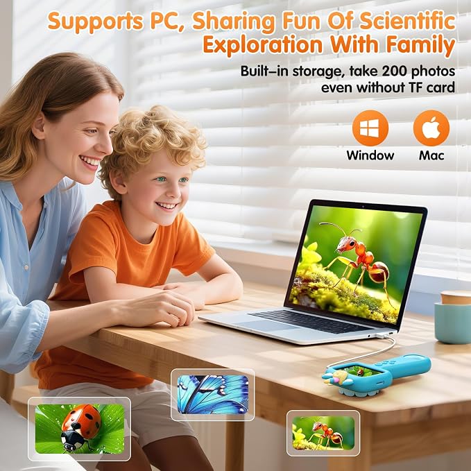 Kids Microscope, 2.4" Screen Handheld Digital Microscope 600X with 4K Camera & 8 LED Lights, Portable Pocket Microscope for Bugs Plants Nature Exploration, STEM Science Toy Gift Ages 3-12（Blue） - Image 7