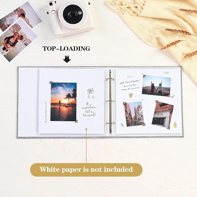 Mublalbum 8x8 Inch 3 Ring DIY Scrapbook Photo Album 40 Pages, Grey | 3 Ring Binder Scrapbook, Linen Cover, 20 Plastic Sleeves 40 Pages, Memory Book for Wedding, Baby, Family, DIY Projects - Image 5