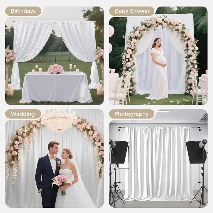 Joydeco 10x10ft White Backdrop Curtain for Parties, Wrinkle Free White Curtains Photo Backdrop for Wedding Decor, Birthday Party Graduation Baby Shower Photography(5ft x 10ft, 2 Panels) - Image 3