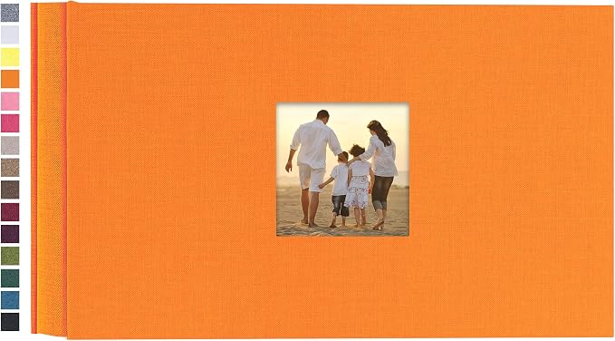 potricher Photo Album 4x6 Pictures, 100 Pockets, Linen Cover, Orange | Linen Cover, Front Window, Large Capacity 4x6 Picture Albums, Photo Book for Family, Wedding, Anniversary, Baby, Keepsake by potricher