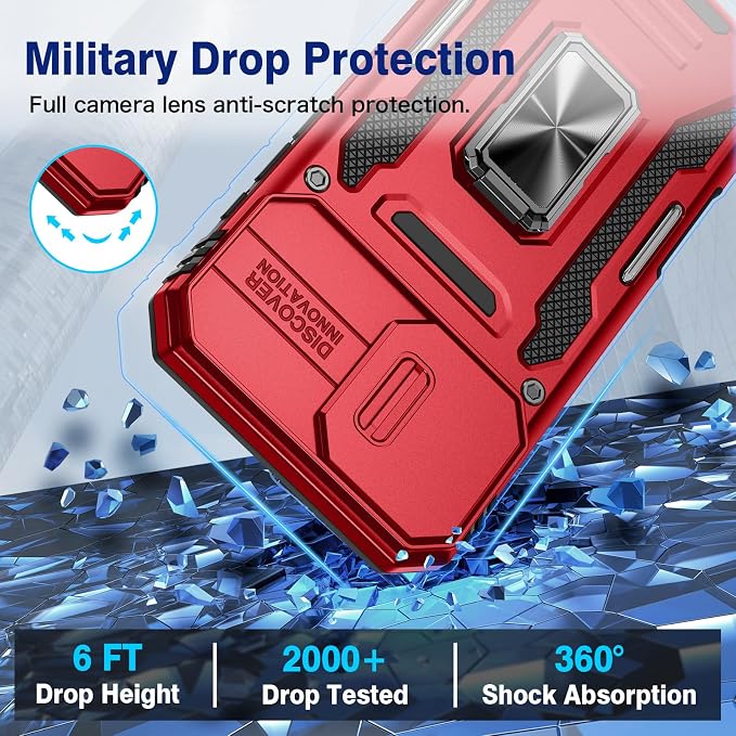 VEGO for iPhone 16 Plus Case with Privacy Screen Protector and Kickstand | Slide Camera Cover and Ring Kickstand Military Grade Heavy Duty Protection Cover for iPhone 16 Plus 6.7 Inch - Red - Image 6
