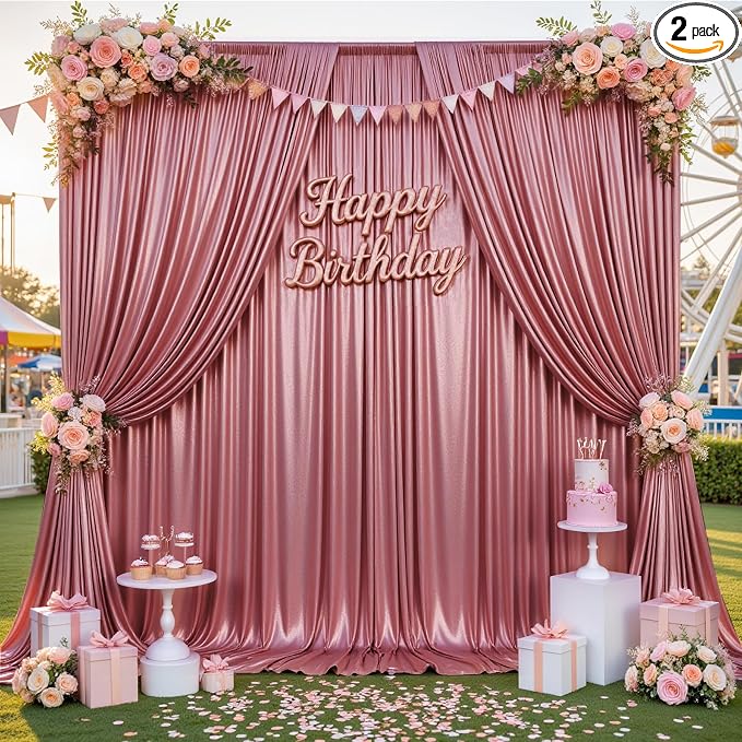 10x10ft Thick Rose Gold Glitter Backdrop Curtain Panels for Parties, Wrinkle Free Sequin Sparking Photo Backdrop Drapes, 2 Panels 5x10ft Shimmer Back Drop Cloth for Wedding Birthday Photography by Outpain