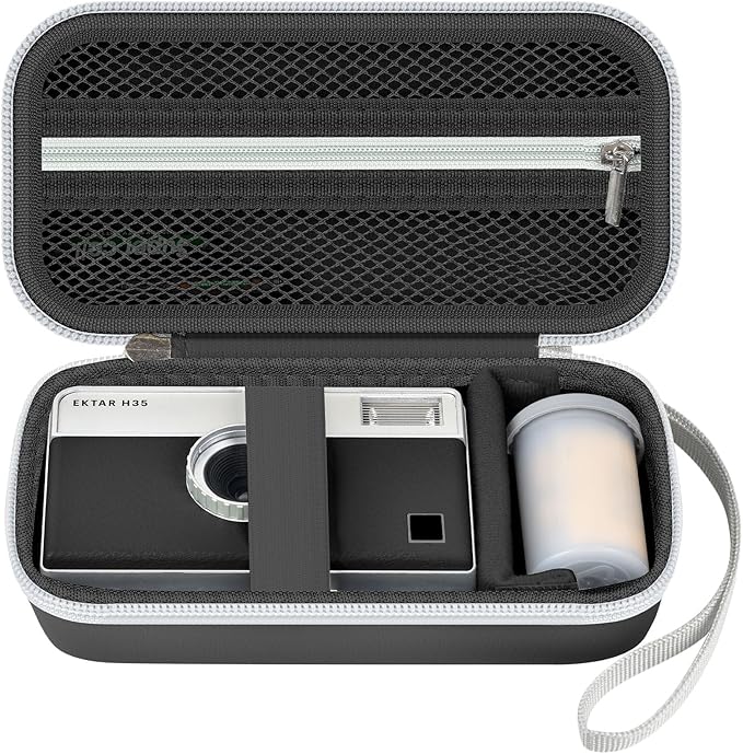 Film Camera Case for Kodak EKTAR H35 H35N Half Frame Film Camera | Camera and 35mm Film Rolls Storage, Mesh Pocket for Small Accessories, Travel and Home Organization; Slim, Black, Case Only by Grapsa