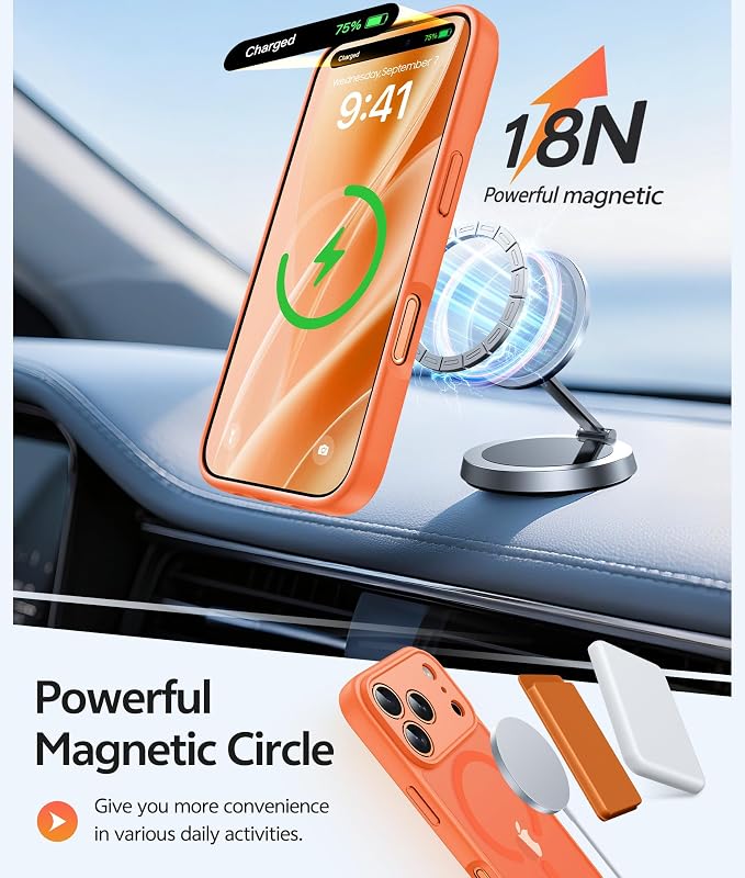 FNTCASE for iPhone 17 Pro Max Case, Fit for Magsafe, Screen Protector | Full Camera Protection, Translucent Matte, 14FT Military Grade Drop Proof, Shockproof Protective Phone Cover, Orange - Image 3