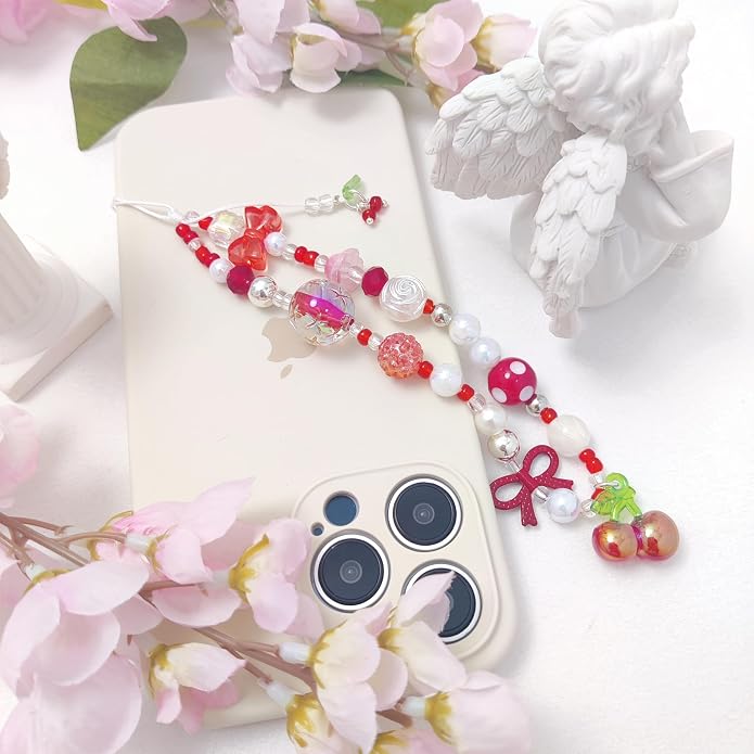 cioatu Phone Charms Cute Cherry Butterfly Cell Phone Lanyard Strap Wrist Strap for Bag Airpods Camera Pendants Decor - Image 3