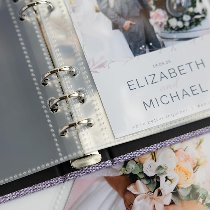 Photo Album For 2X6 Photo Booth Slip In Strips And 4X6 Pictures - 6 Ring Notebook Binder With 20 2 By 6 Sleeves - Fits 80 Photobooth Prints (PURPLE LAVENDER - LINEN HARDCOVER, 4X6) - Image 5