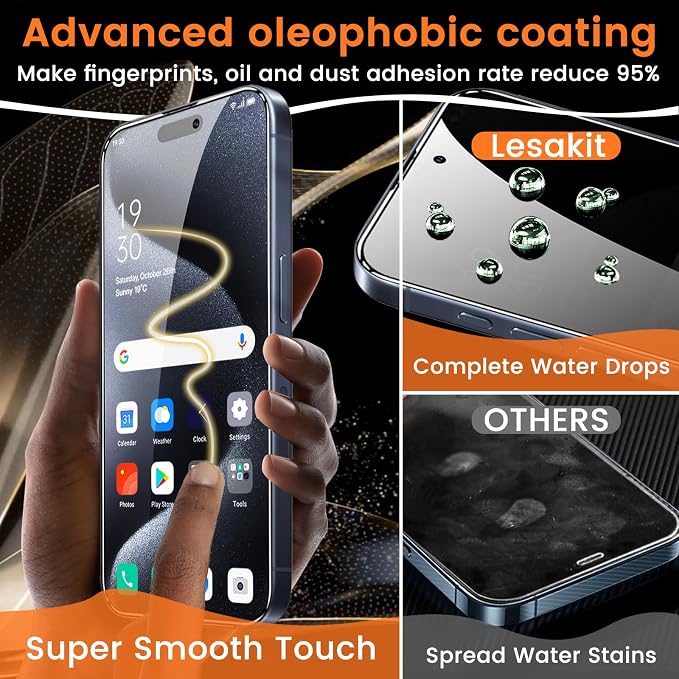 Lesakit 4+4 Pack Privacy Screen Protector for iPhone 15 Pro 6.1-Inch with 4 Pack Camera Lens Protector, Anti Spy Tempered Glass Film 9H Hardness Case Friendly - Image 6