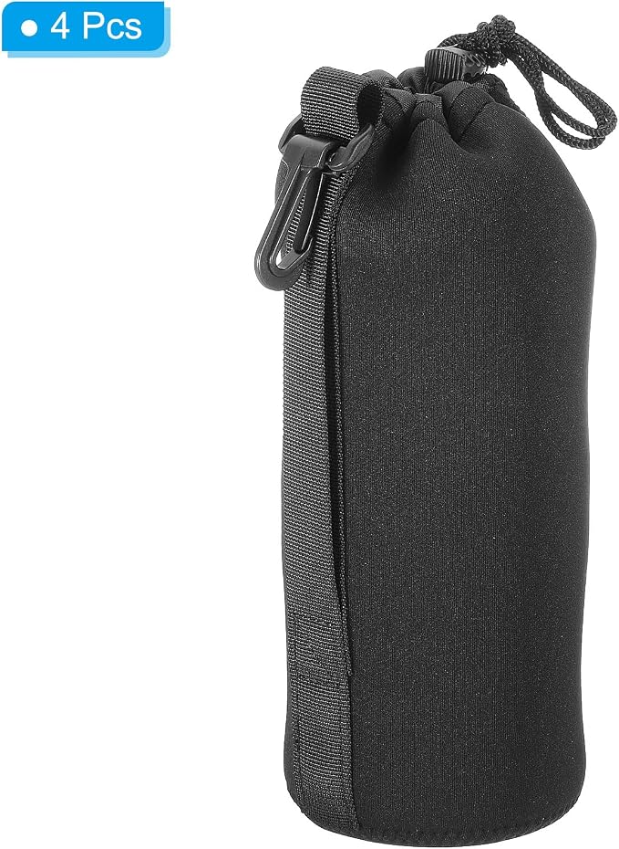 PATIKIL Camera Lens Bag, 4 Pcs 3.7" ID x 9.8" H Drawstring Lens Pouch with Thick Protective Neoprene, Lens Case for DSLR Camera Lens, Water Coffee Cups Black - Image 3