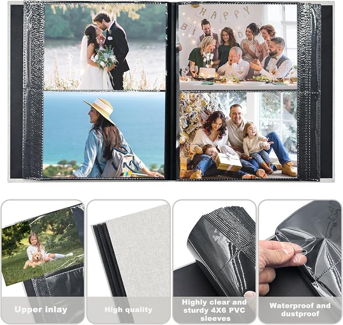 Photo Album 4x6 200 Pockets for Wedding Gifts,Linen Hardcover Picture Albums for Family Anniversary Baby Vacation Pictures - Image 5