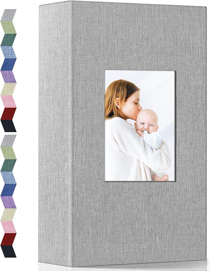 Popotop Photo Album 4x6-300 Photos Linen Cover Photo Books with 300 Horizontal Pockets,Slip-in Picture Albums for Family Wedding Anniversary Baby Vacation Pictures Gray by Popotop