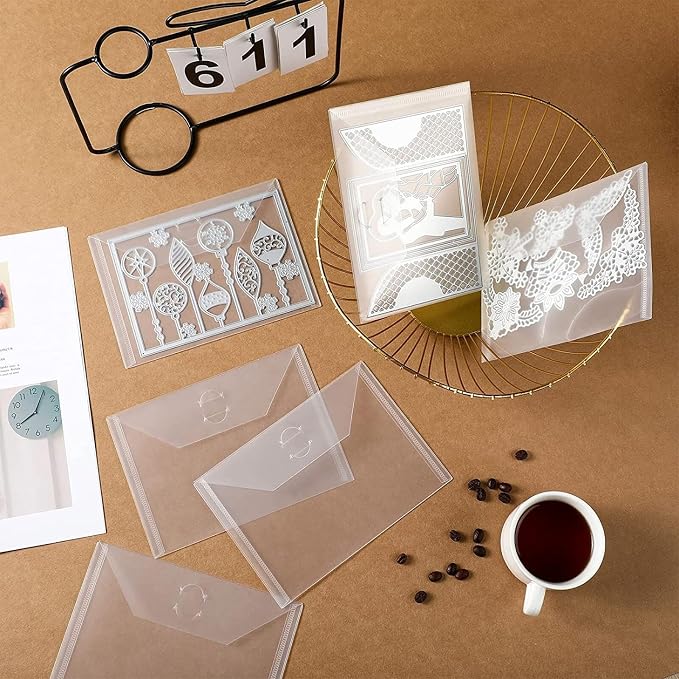 50 Pieces Clear Stamp and Die Storage Bag, Resealable Plastic Die Storage Pocket Large Die Cuts Stencil Storage Pockets for Card Making DIY Scrapbooking, 5 x 7 Inch with 6 Sheets Label Stickers - Image 2