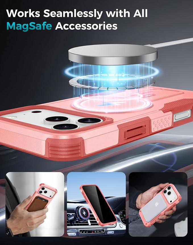 Goton 3 in 1 for iPhone 17 Pro Max Case with Privacy Screen Protector Pink | Glass Camera Lens Protector,Compatible for MagSafe,Invisible Kickstand, Shockproof Phone Cover for iPhone 17 Promax - Image 6