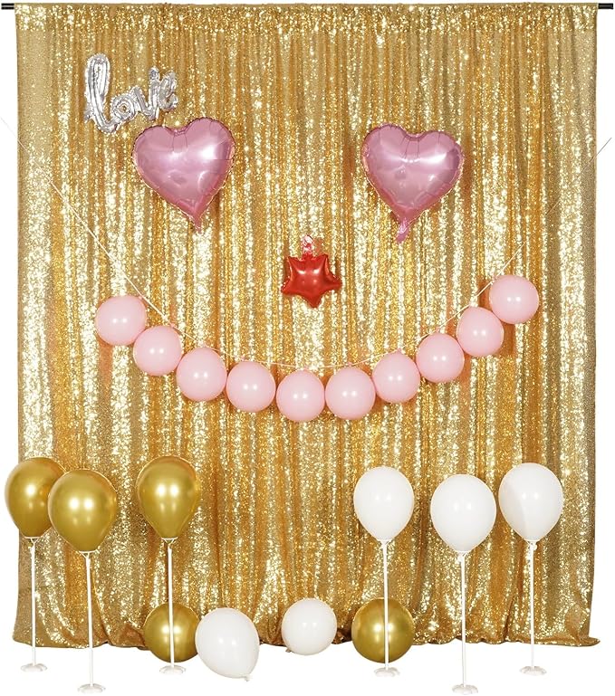 Poise3EHome Gold Sequin Backdrop,8FT x 8FT Sequin Photography Backdrop Curtain for Party Decoration - Image 3