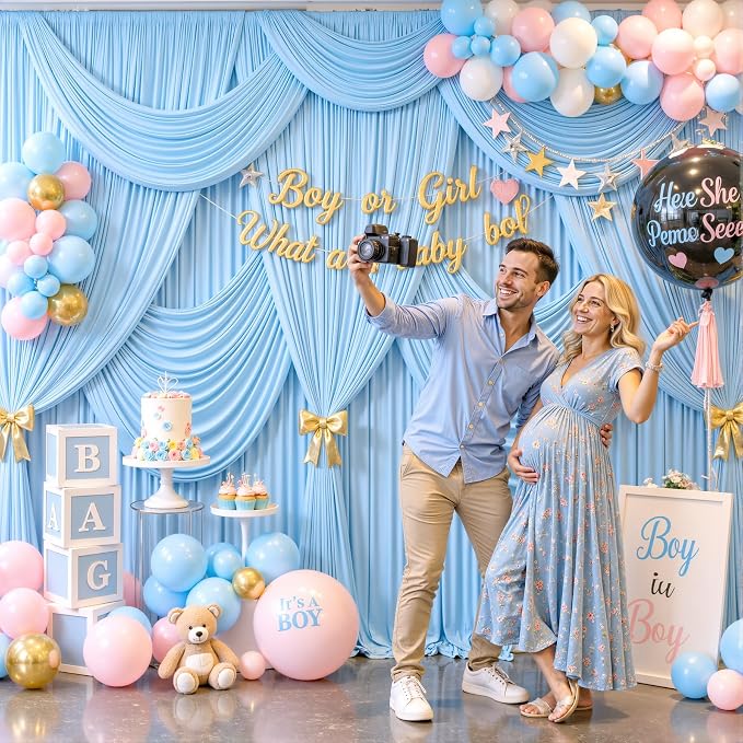 10x10 Baby Blue Backdrop Curtain for Baby Shower Parties Wrinkle Free Light Blue Curtains Backdrop Drapes Fabric Decoration for Birthday Party Photography 5ft x 10ft,2 Panels - Image 4