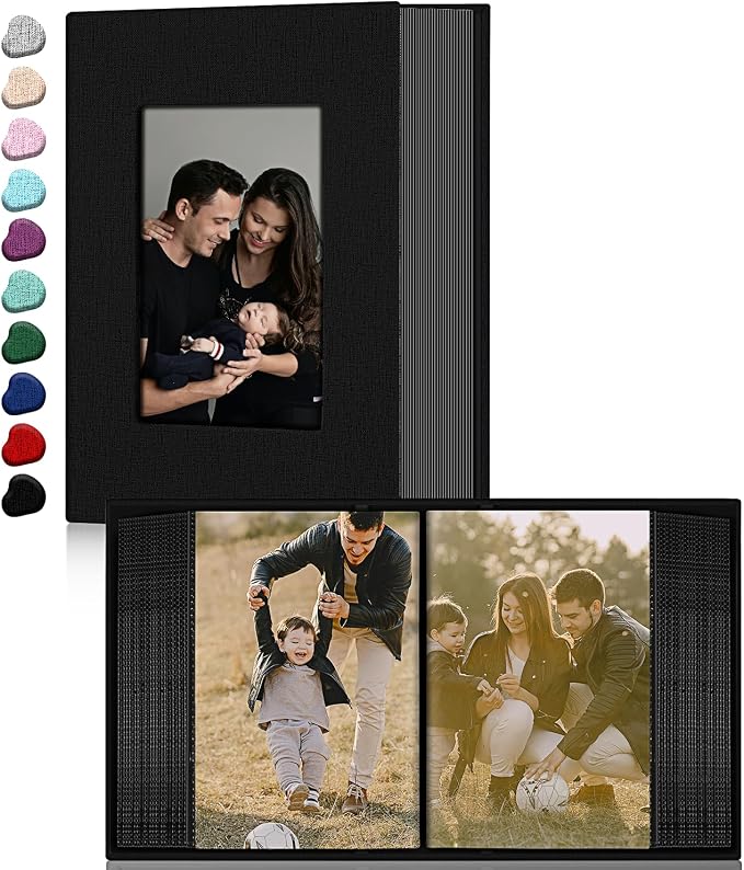 Ejblfe Photo Album 4x6,Linen Cover Slide-in Photo Album Book Can Holds 100 4x6 Photos with 50 Black Sheets for Family,Wedding,Baby and Holiday Pictures (Black) by EJBLFEPremiumPhotoAlbums