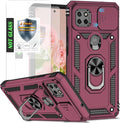 for Moto One 5G Ace Case Moto G 5G(2020) Case,with Nano Explosion-Proof Film[2 Pack], Military Grade Shockproof with Kickstand Protective Case for Motorola Moto One 5G Ace,Rose Red by AYMECL