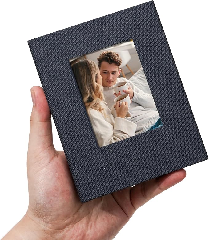 Small 4x6 Photo Album 100 Pockets Linen Cover Gray Blue | Linen Cover, Front Window, Portable Mini Picture Book, Family Travel Wedding Memory Keepsake by Remowith