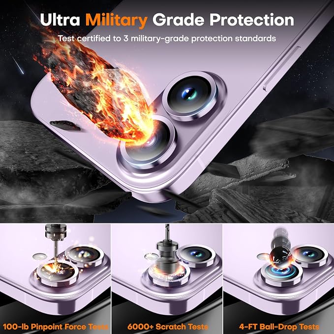 Camera Lens Protector for iPhone 17/16/16 Plus- Lavender | 9H Tempered Glass, Metal Individual Camera Cover, Accessories, Anti-drop, Case Friendly, HD Clear, Anti-Scratch - Image 5