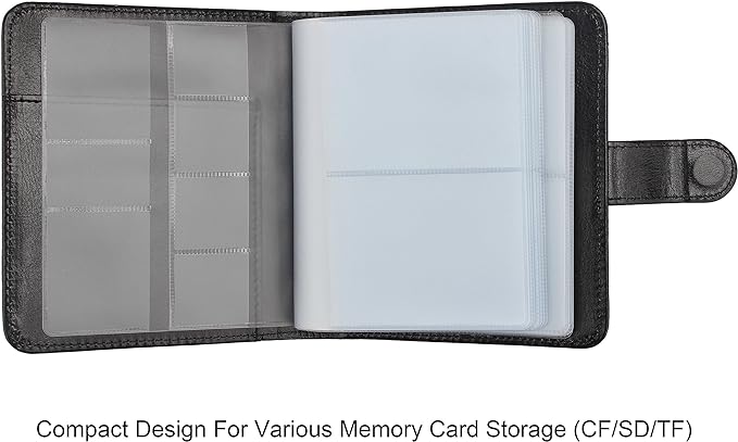 Wisdompro Business Card Organizer Book with 64 Card Slots, Black | Premium PU Leather, Wallet Name Credit ID Card Holder Case with Magnetic Shut, 14 Extra Small Cells for Memory Cards - Image 4
