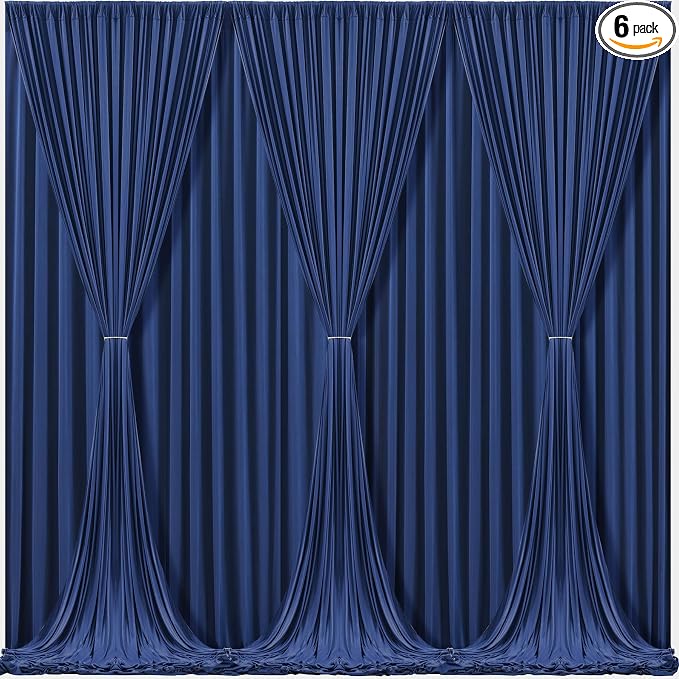Navy Blue Backdrop Curtains-Wrinkle-Free Navy Blue Curtains Polyester Photography Drapes Wedding Background for Baby Shower Birthday Graduation Party Decorations - 24 X10FT (Navy Blue) by WishCare