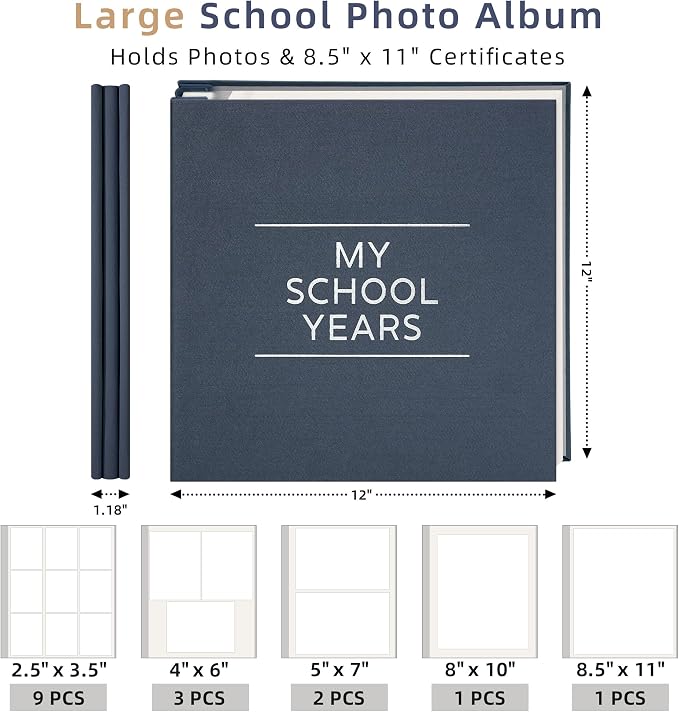 Large School Photo Album 12x12In Self Adhesive 60 Pages Gray Blue | Linen cover, Marker, Corner stickers, School picture album, Kids keepsake - Image 4