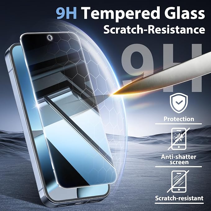 2 Pack for Google Pixel 10 Pro XL Privacy Screen Protector, 2 Pack Camera Protector, Fingerprint Compatible, Anti Spy, 9H Hardness Glass for Google Pixel 10 Pro XL Screen Protector - Image 5