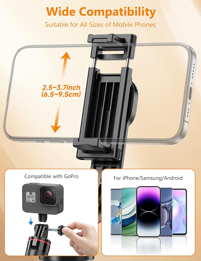 Selfie Stick Phone Tripod with Remote, 51" Aluminum Phone Stand for Cell Phone, 360° Rotation Portable Selfie Stick Tripod for iPhone 15/14 Pro Max/14 Pro/14/13 Pro, Android - Image 5