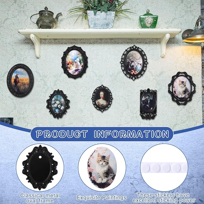 Halloscume 7 Pcs Miniature Picture Frames Mini Vintage Photo Frames Miniature Dollhouse Accessories on 1:12 Scale for Dollhouse DIY Craft Projects Art Jewelry Display Home Decor(Black) - Image 3