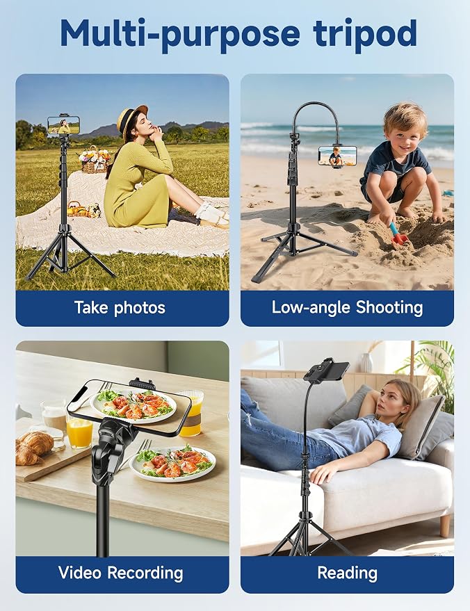 Phone Tripod Stand, 85" Tall Cellphone Tripod for iPhone with Gooseneck | Flexible Portable Phone Stand with Remote for Recording, Compatible with iPhone 14 13 12 Pro Android Camera - Image 5