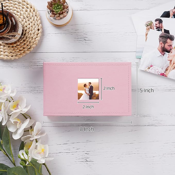 potricher Small Photo Album 4x6 100 Photos, Leather Cover, Pink | Leather 4x6 Picture Album with 100 Horizontal Pockets, Photo Book for Family, Wedding, Anniversary, and Baby - Image 2