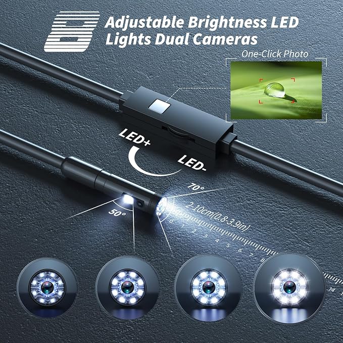 Endoscope Camera with Light,1920P HD Borescope Tools with 8 Adjustable LED Lights, Endoscope with Semi-Rigid Snake Camera, IP67 Waterproof Inspection Borescope for iOS and Android-16.4ft Dual-Lens - Image 5