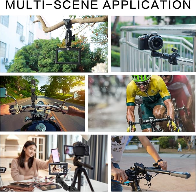 Super Camera Clamp Mount 3.6" Socket Arm 360°Ball Head Magic Arm 1/4" Thread for Canon Nikon/Digital Camera/DSLR/Gopro/Insta360/LED Light(Gopro Adapter,Phone Holder) - Image 4