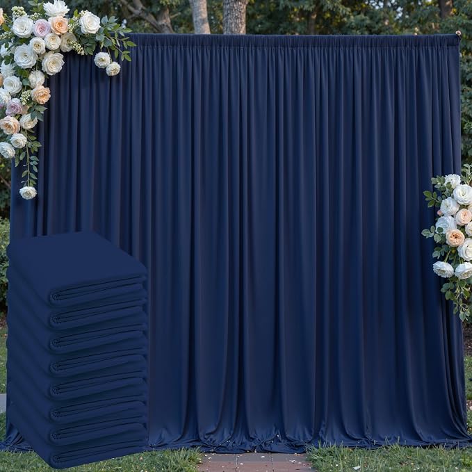 40 ft x 10 ft Wrinkle Free Navy Blue Backdrop Curtain for Parties,Polyester Photo Backdrop Drapes, Thick Background 8 Panels 5ft x 10ft for Baby Shower Wedding Birthday Party Backdrop Stand by Outpain