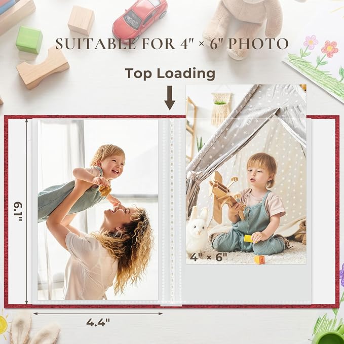 Vienrose Small Photo Album 4x6 Photos, 2 Pack Linen Cover Mini Photo Book, 26-Page Holds 52 Pictures, Baby Memory Book & Gift, Lightweight Brag Book for Photos, Artwork & Postcards Storage, Red - Image 2