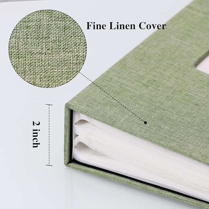 Vienrose 4x6 Photo Album,300 Pockets,Linen Cover with Window,Grass Green | Linen Hardcover, Slip In Photo Book, Family Memory Album, Travel Keepsake - Image 4