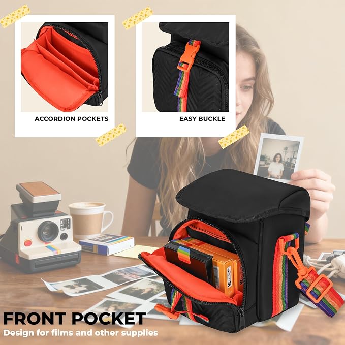 Camera Case for Polaroid Now 3rd/2nd Gen with Photo Display Window | Instant Camera Sling Bag with Clear Display Window, Quilted Front Pocket, 8mm Padding, Top Handle and Adjustable Strap, Black - Image 3