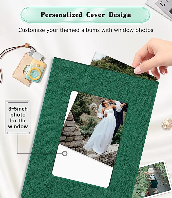 Ejblfe Photo Album 4x6,Linen Cover Slide-in Photo Album Book Can Holds 100 4x6 Photos with 50 Black Sheets for Family,Wedding,Baby and Holiday Pictures (Dark Green) - Image 2