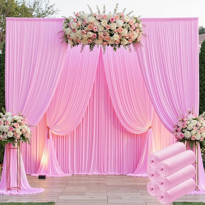 30ftx10ft Pink Backdrop Curtains for Party Background, Wrinkle Free Pink Photo Curtains Backdrop Drapes 6 Panels Back Drop Cloth for Wedding Birthday Photography Baby Shower Decor - Image 3