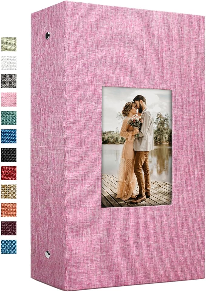 Vienrose 4x6 Photo Album,420 Pockets,Linen Cover with Window,Pink | Linen Hardcover, Slip In Photo Book, Family Memory Album, Travel Keepsake by Vienrose