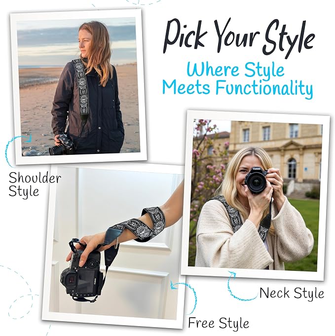Art Tribute Camera Strap - Shoulder, Crossbody & Neck Camera Strap for Photographers, Fits All Cameras, Canon Nikon Sony Fujifilm, Padded Strap W/Quick Release, Embroidered Cotton & Leather Ends - Image 6