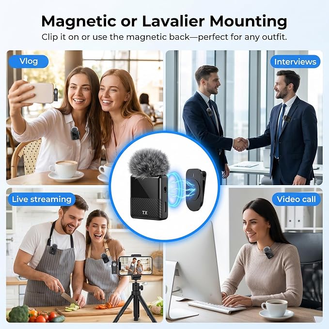 DORNLAT Wireless Lavalier Microphone, 3 in 1 Plug Play Lapel Mic for iPhone/Android/Camera, Noise Cancelling, Mini Compact Lavalier Mic for Vlog, YouTube, TikTok, Live Streaming, Record Interview - Image 7