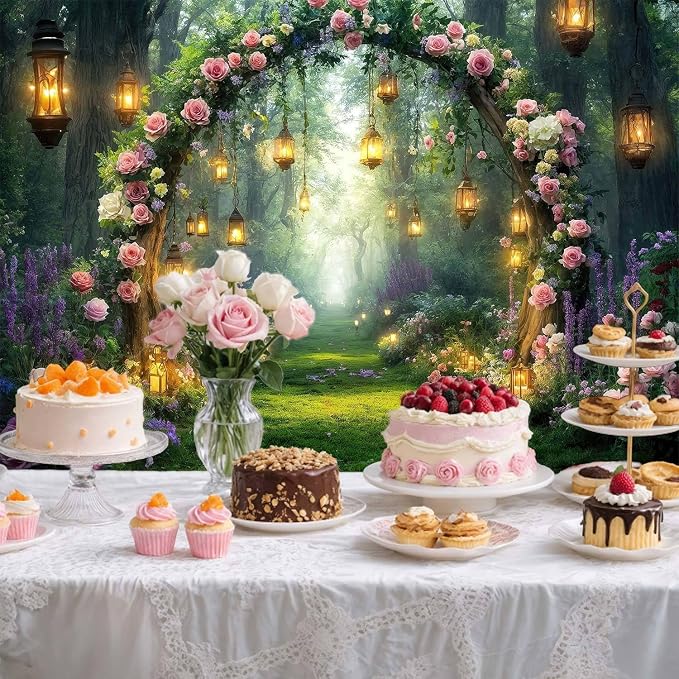 5x3ft Purple Flower Wedding Photography Backdrop Lavender Floral Enchanted Forest Fairytale Bridal Backdrop Anniversary Birthday Baby Shower Girl Party Banner Photo Booth Props Wonderland Background - Image 3