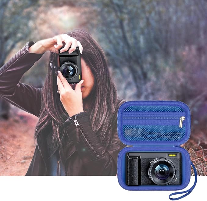 Digital Camera Case for Travelers & Vloggers, Case Only, Blue | Fit up to 5.1 x 2.9 x 1.8", Hard Shell, Mesh Pocket for SD Cards and Cable, Compact Size for Bags, Campus Trips and Daily - Image 6