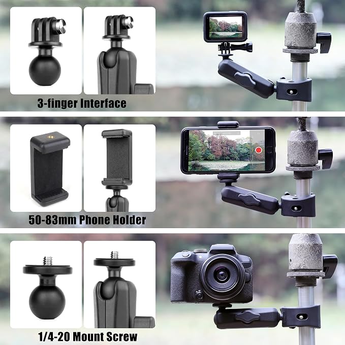 Super Clamp Camera Mount with 360° Ballhead Magic Arm for GoPro | Aluminum Bike Motorcycle Handlebar Holder Mount for Insta360 DJI DSLR Smartphone, Phone Holder & 1/4-20 Ball Head Adapter - Image 5