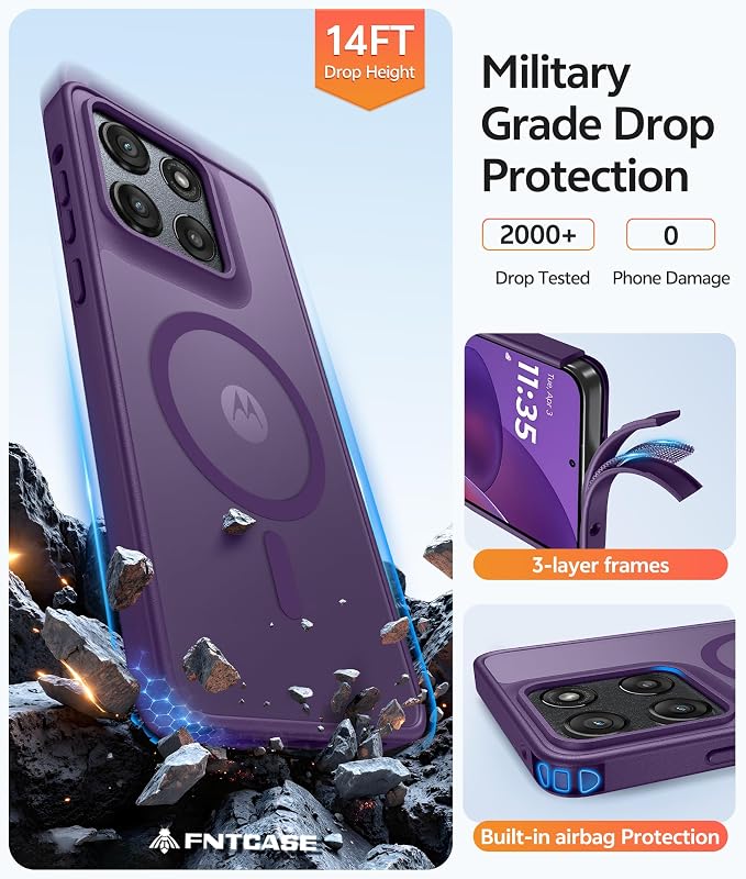 FNTCASE for Moto G Stylus 2026/2025 Case, Fit for Magsafe, Screen Protector | Translucent Matte Magnetic Back, 14FT Military Grade Drop Protection, Shockproof Protective Phone Cover, Purple - Image 5