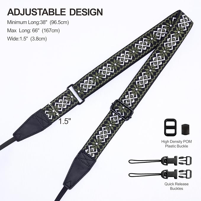Padwa Lifestyle Adjustable Camera Strap - 1.5" Full Grain Leather Ends Camera Straps for Photographers, Adjustable Neck Shoulder & Crossbody Cotton Strap Quick Release for Cameras and Binoculars - Image 7
