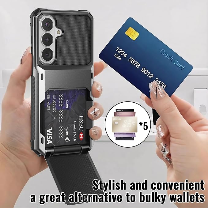 Foluu Wallet Case for Samsung Galaxy S26 with Card Holder, 5 Credit Hidden Card Slot Flip Cover Dual Layer Protective Hard PC Back & Soft TPU Bumper - Stylish Case for Galaxy S26 2026 (Gray) - Image 4